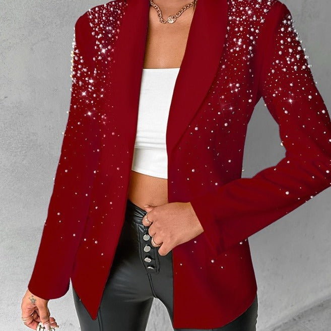 Women tailored evening blazer with pearl and rhinestone embellishment Mune Fashion