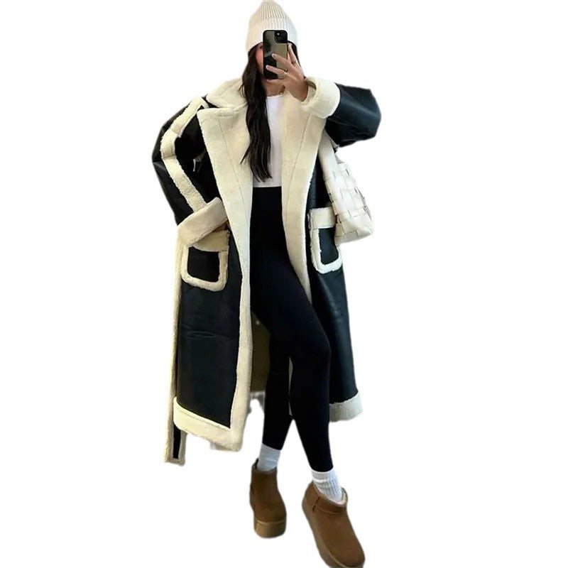 Ladies Fashionable Long Coat with Cozy Lining Mune