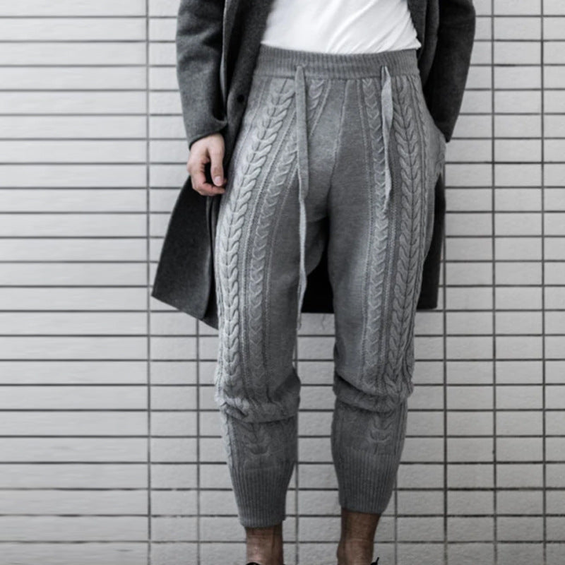 Women's Knitted Jogging Pants with Cable Pattern and High Waist Mune Fashion