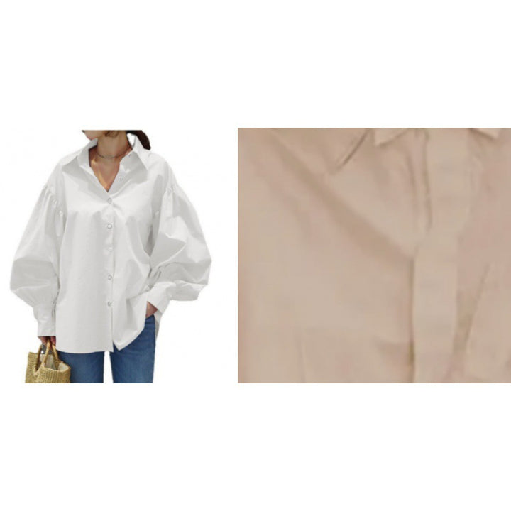 Women's Oversize Blouse with Balloon Sleeves and Shirt Collar Mune Fashion