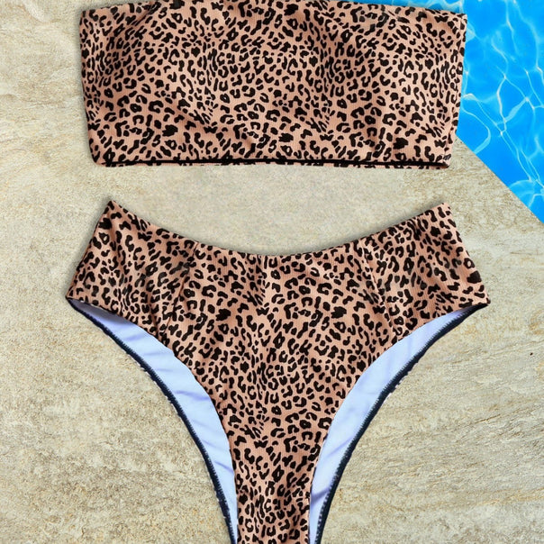 Ladies bandeau bikini set with elegant leopard pattern Mune Fashion