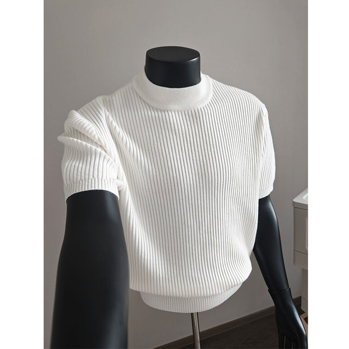 Men's short-sleeved ribbed knit shirt with stand-up collar and slim fit Mune Fashion
