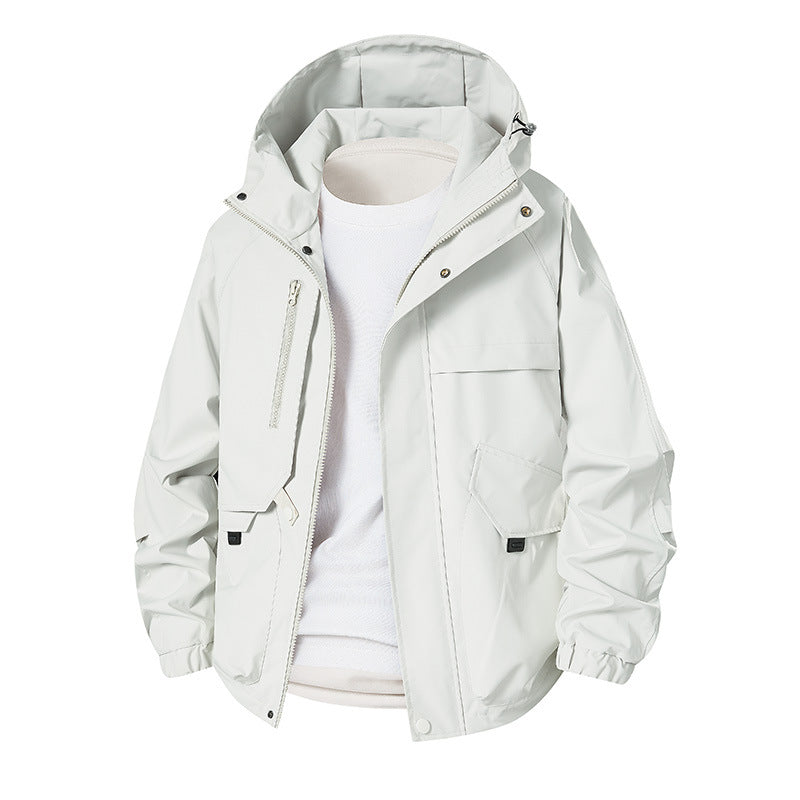 Men's Lightweight Waterproof Functional Jacket with Hood, Multi-Pockets and Raglan Sleeves Mune Fashion