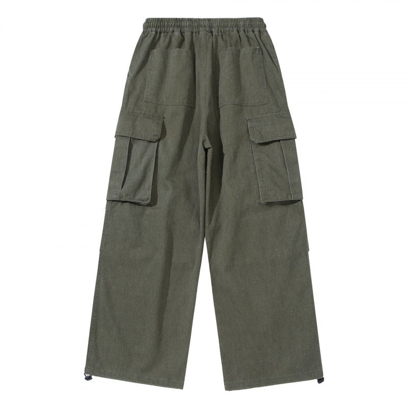 Men's Wide Cargo Pants with Elastic Waistband, Drawstring and Overlapping Panels Mune Fashion