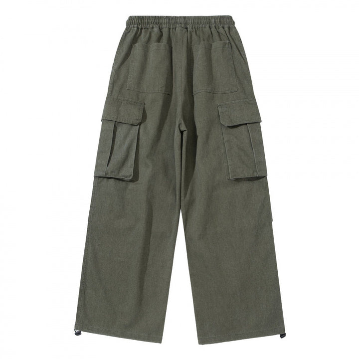 Men's Wide Cargo Pants with Elastic Waistband, Drawstring and Overlapping Panels Mune Fashion