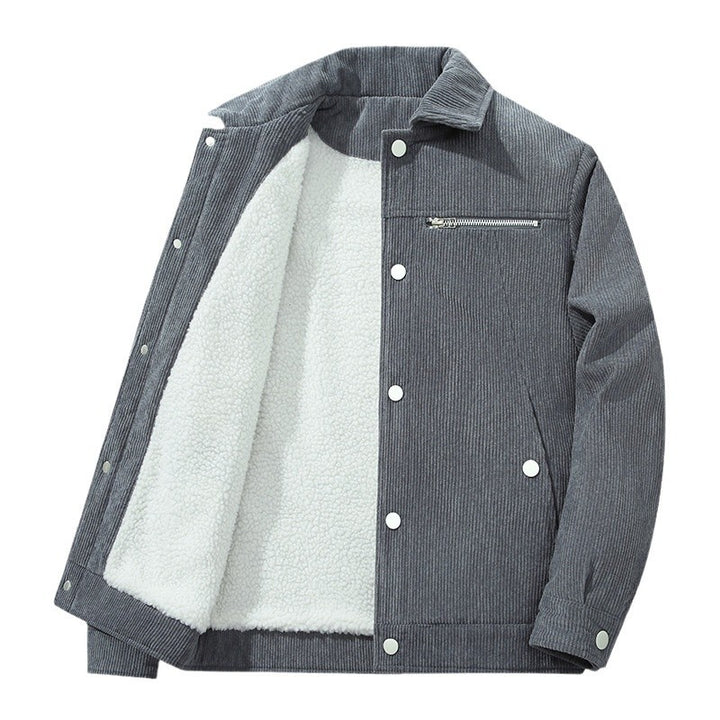 Men's cord trucker jacket with zippered chest pocket and snap front Mune Fashion