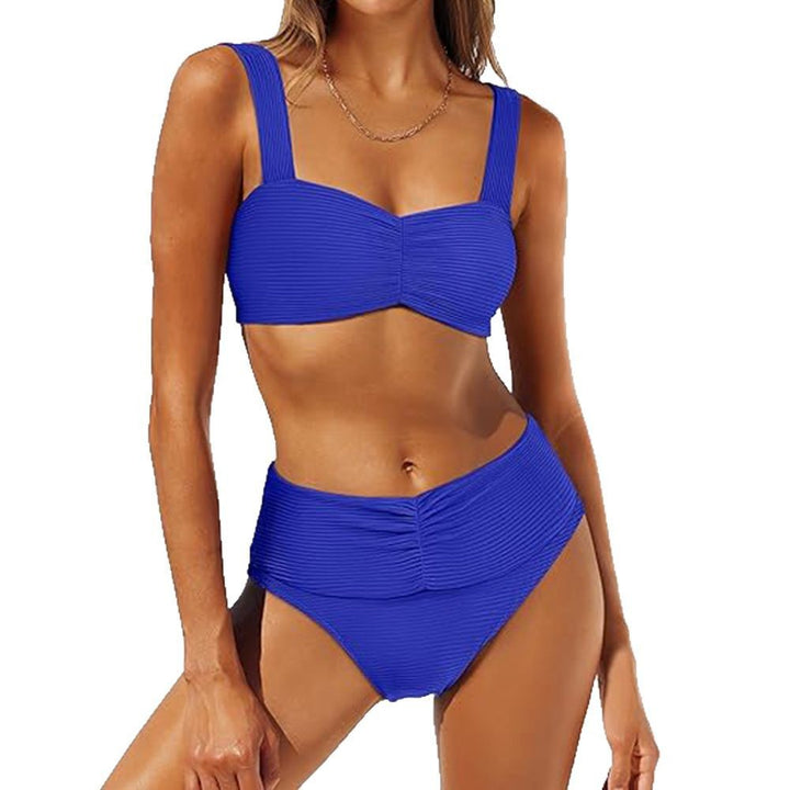 Women's High-Waisted Bikini Set with Fashionable Gathering Mune Fashion
