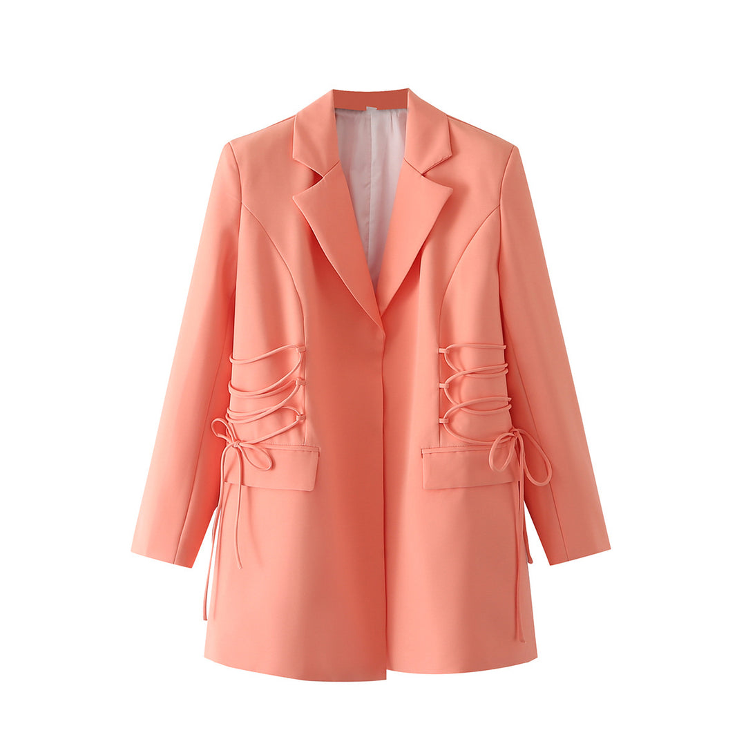 Women's tailored long blazer with side lacing and flap pockets Mune Fashion