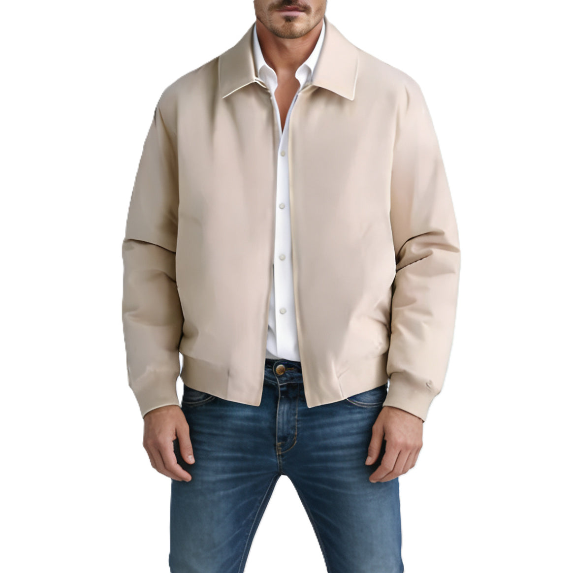 Men's short-cut minimalist bomber jacket with concealed two-way zipper and shirt collar Mune Fashion
