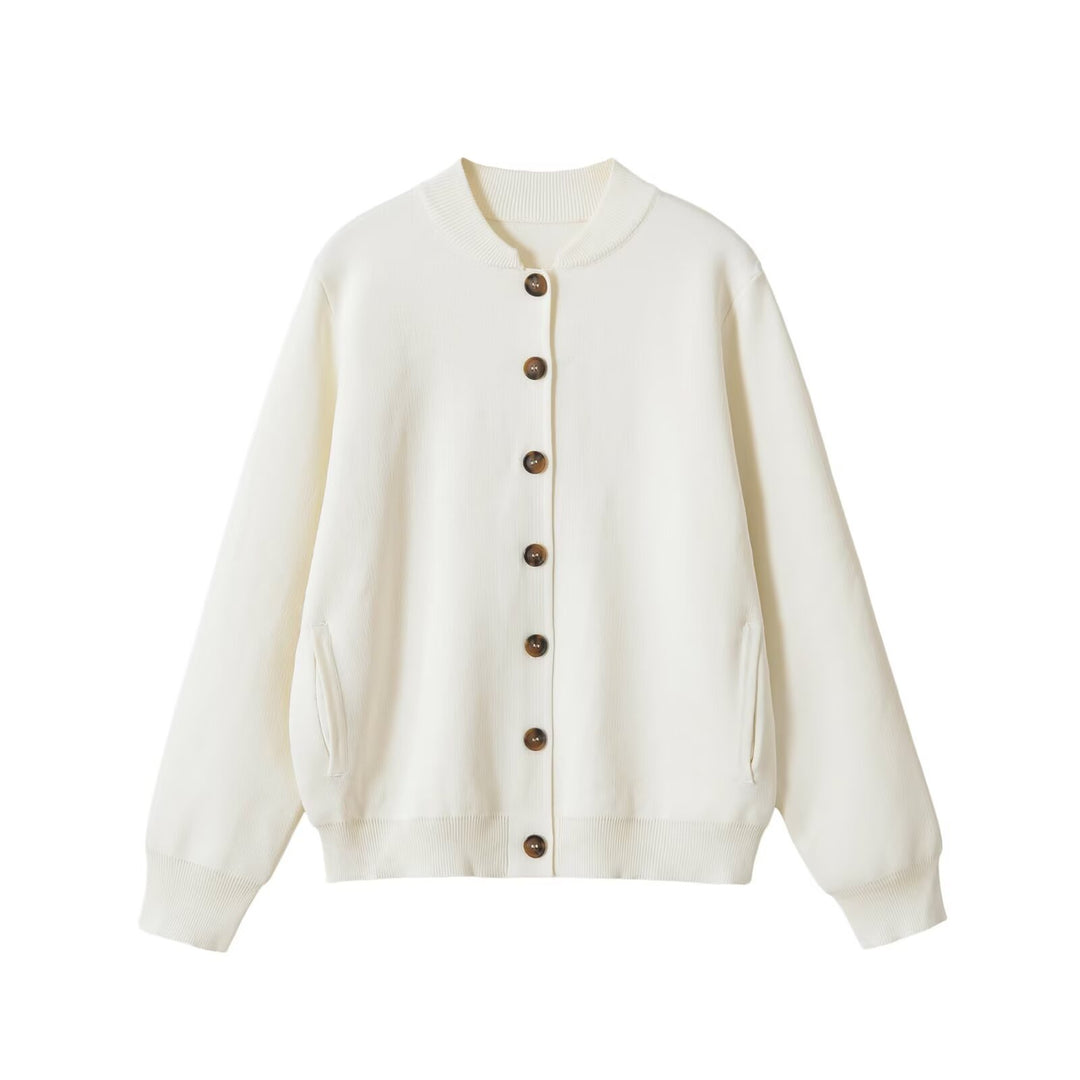 Women's loose-fitting bomber-style cardigan with button placket and ribbed cuffs Mune Fashion