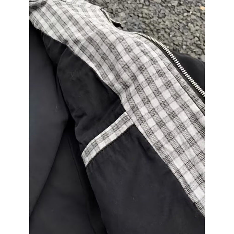 Men's Urban Bomber Jacket with Checked Lining and Zipper Pockets Mune Fashion