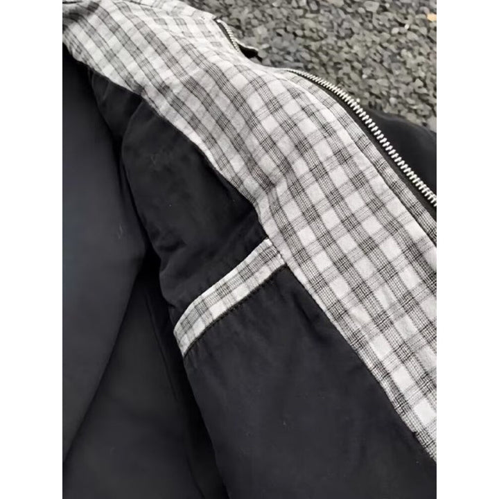 Men's Urban Bomber Jacket with Checked Lining and Zipper Pockets Mune Fashion