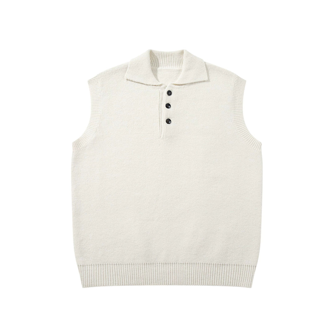 Unisex Sleeveless Knitted Vest with Polo Collar and Button Placket Mune Fashion