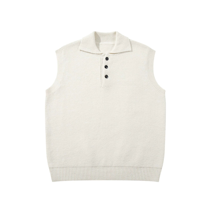 Unisex Sleeveless Knitted Vest with Polo Collar and Button Placket Mune Fashion