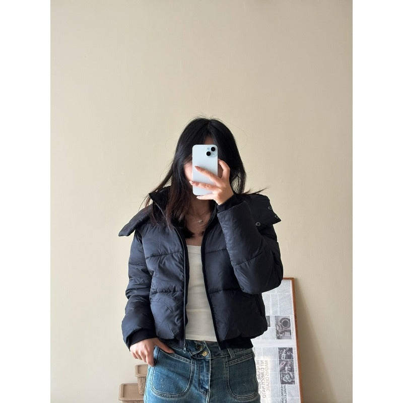 Ladies Short Quilted Cropped Jacket with Wide Lapel Mune Fashion