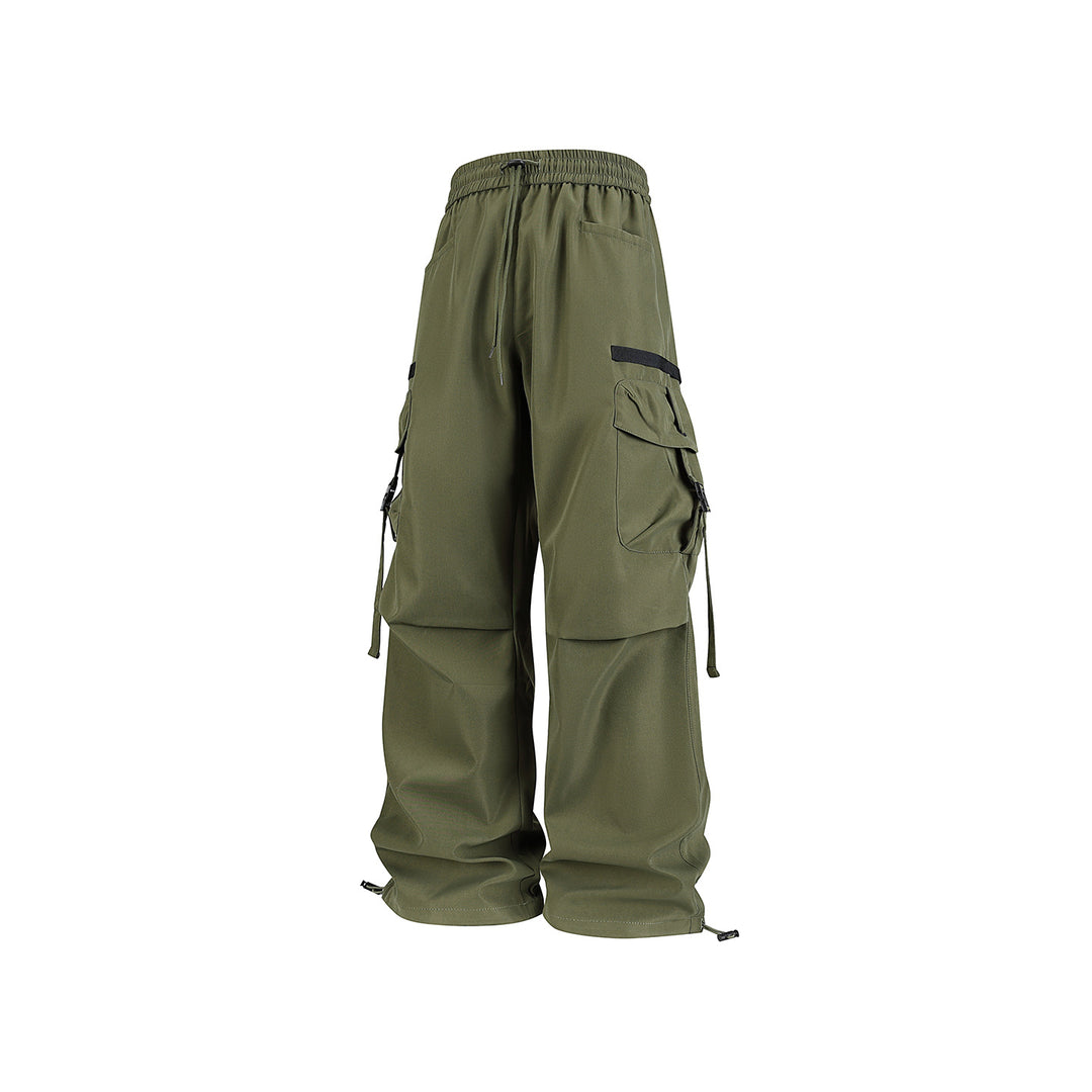 Men's Wide Cargo Pants with Multi-Pockets, Adjustable Drawstring Waistband, and Modular Strap Details Drune
