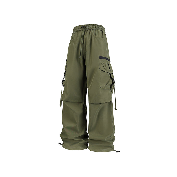 Men's Wide Cargo Pants with Multi-Pockets, Adjustable Drawstring Waistband, and Modular Strap Details Drune