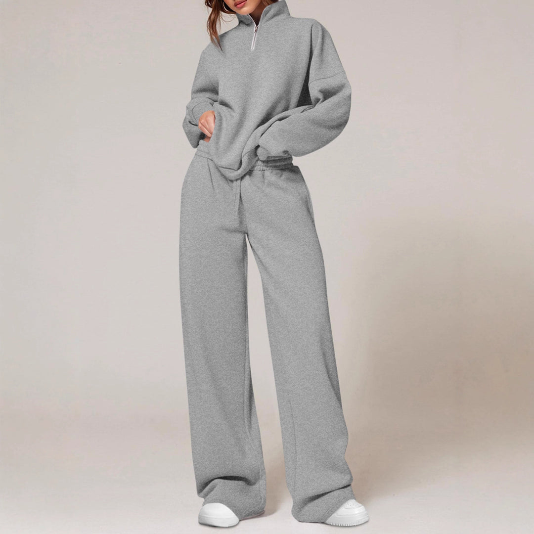 Women's oversized tracksuit with stand-up collar, half zipper and wide leg Mune Fashion