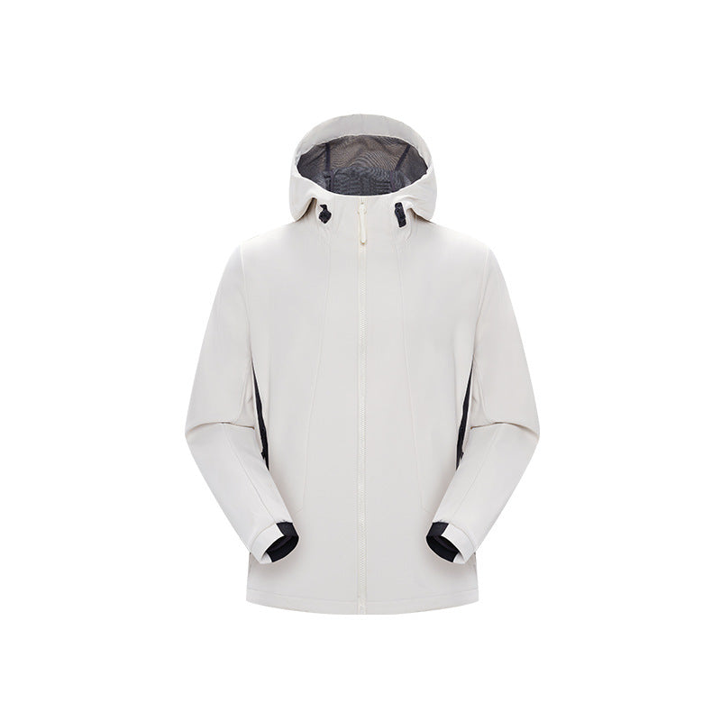 Men's Minimalist Softshell Rain Jacket with Concealed Zipper, Integrated Hood, and Breathable Mesh Lining Mune Fashion
