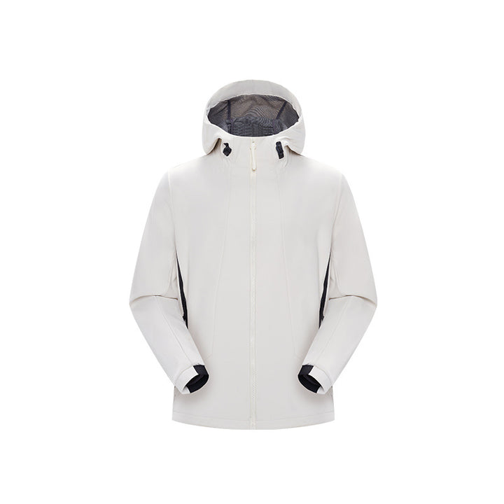 Men's Minimalist Softshell Rain Jacket with Concealed Zipper, Integrated Hood, and Breathable Mesh Lining Mune Fashion