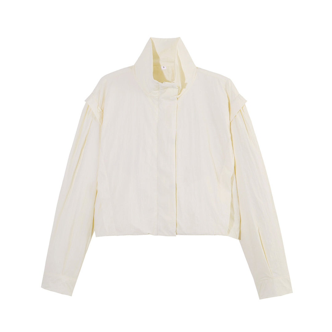Women's short jacket in blouson style with stand-up collar and gathered raglan sleeves Mune Fashion