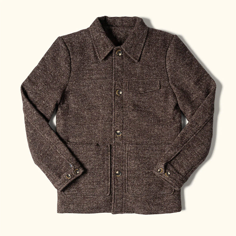 Men's Wool-Tweed Field Jacket with Stand-Up Collar and Applied Pockets Mune Fashion