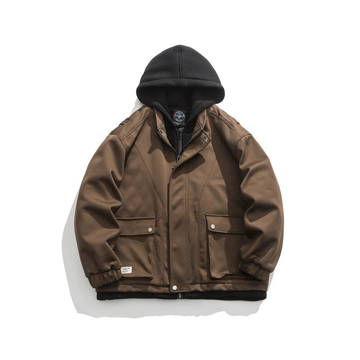 Men's Two-Layer Utility Jacket with Integrated Hood Inner Layer and Flap Pockets Mune Fashion