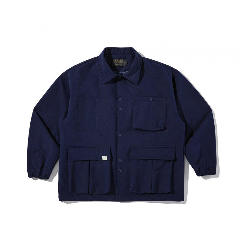 Unisex Boxy Utility Shirt Jacket with Multiple Flap Pockets and Snap Button Closure Mune Fashion
