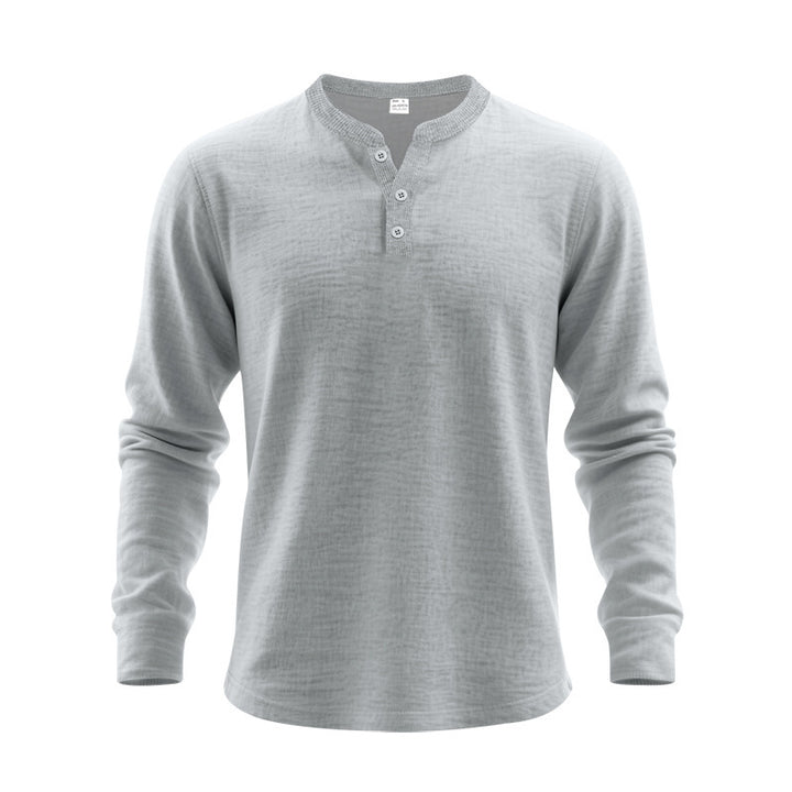 Men's Nano Structured Henley Long Sleeve Shirt with Thermal Waffle Texture, Ribbed Stand Collar and Body Friendly Cut Mune Fashion