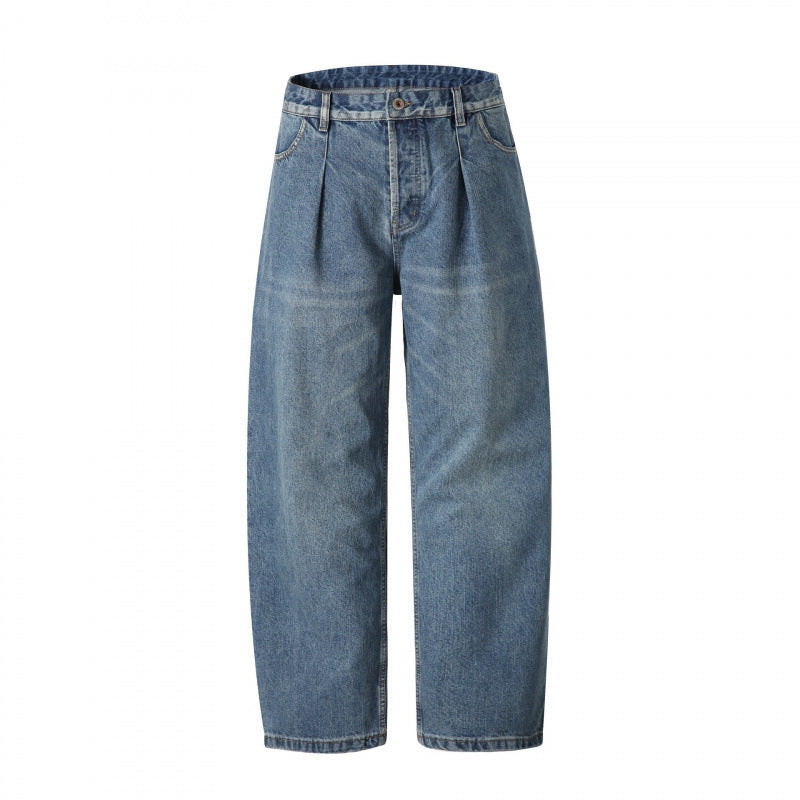 Ladies high-waisted jeans with pleats, straight cut and wide leg Mune Fashion