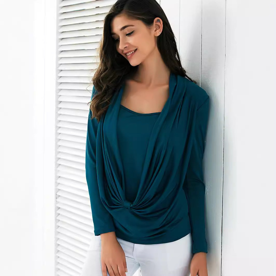 Women Elegant Draped Wrap Top with Front Knot Detail & Integrated Spaghetti Strap Camisole Mune Fashion