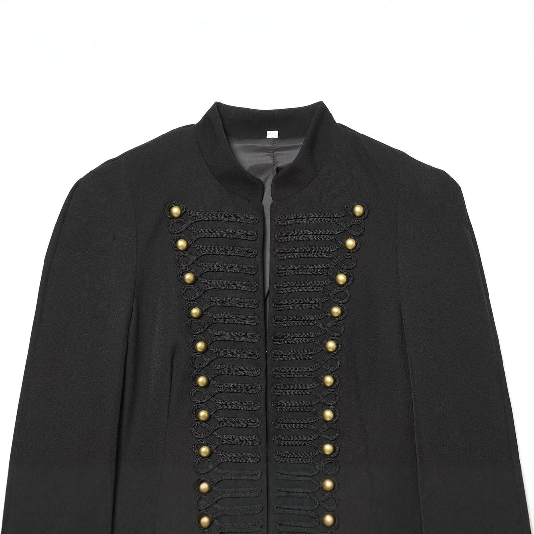 Women's Short Field Blazer with Stand Collar, Cord Decoration and Brass Buttons Mune Fashion