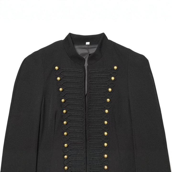 Women's Short Field Blazer with Stand Collar, Cord Decoration and Brass Buttons Mune Fashion