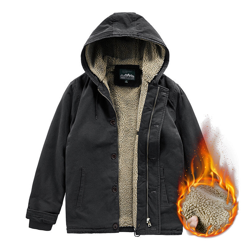 Men's Outdoor Canvas Jacket with Full Sherpa Lining, Hood and Thermal Insulation Mune Fashion