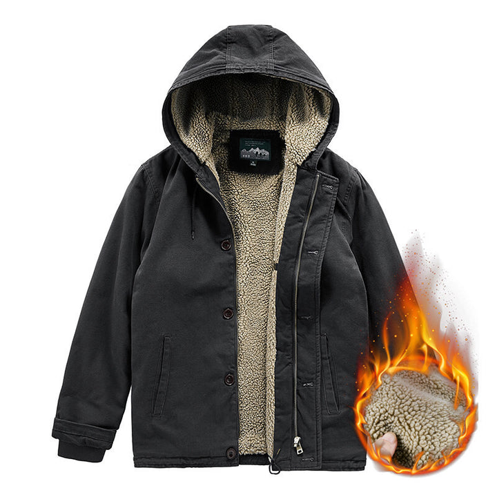 Men's Outdoor Canvas Jacket with Full Sherpa Lining, Hood and Thermal Insulation Mune Fashion