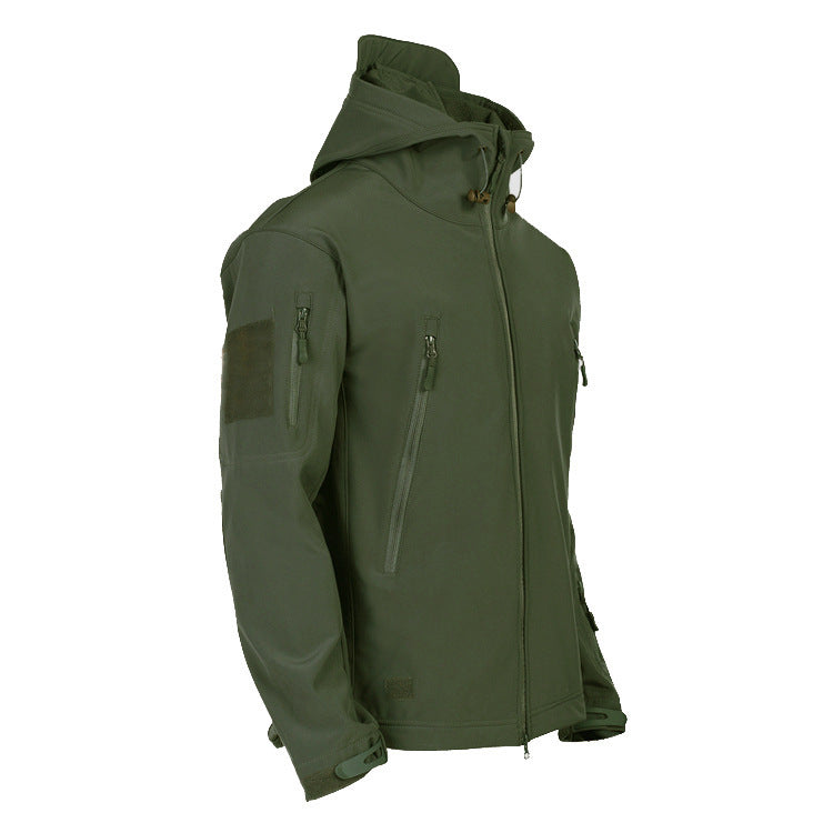Men's Tactical Softshell Jacket with Hood, Camouflage Pattern and Multiple Zipper Pockets Mune Fashion