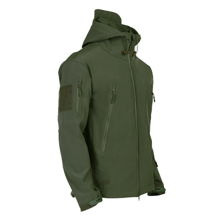 Men's Tactical Softshell Jacket with Hood, Camouflage Pattern and Multiple Zipper Pockets Mune Fashion