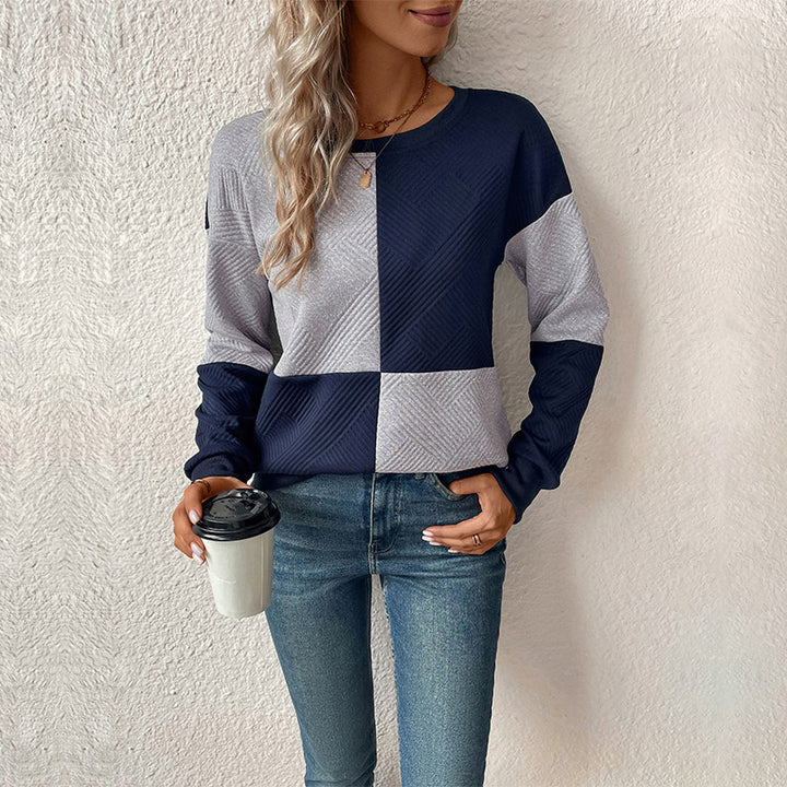 Ladies colorblock pullover with textured knit and round neck Mune Fashion