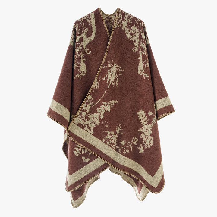 Women's Oversize Jacquard Cape made of wool blend with abstract floral pattern Mune Fashion