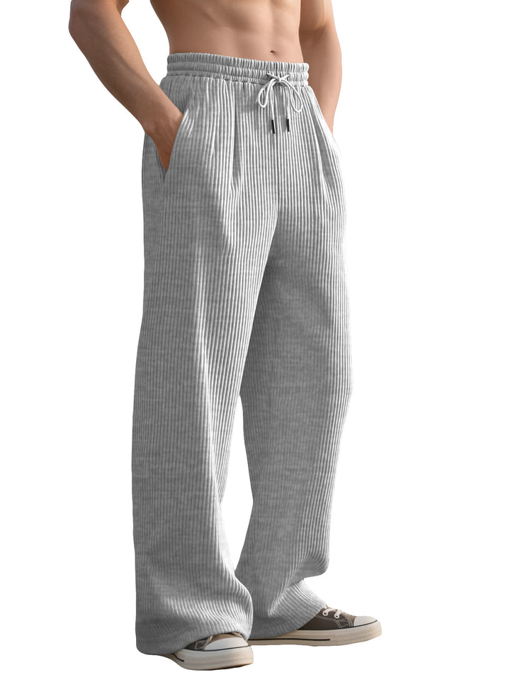Men's straight cut corduroy velour pants with drawstring waistband, metal drawstring ends, and deep side pockets Mune Fashion