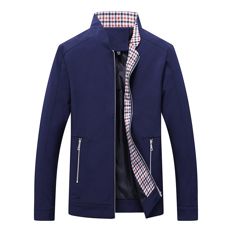 Men's Lightweight Leisure Jacket with Stand-up Collar, Zipper Pockets and Checked Lining Mune Fashion