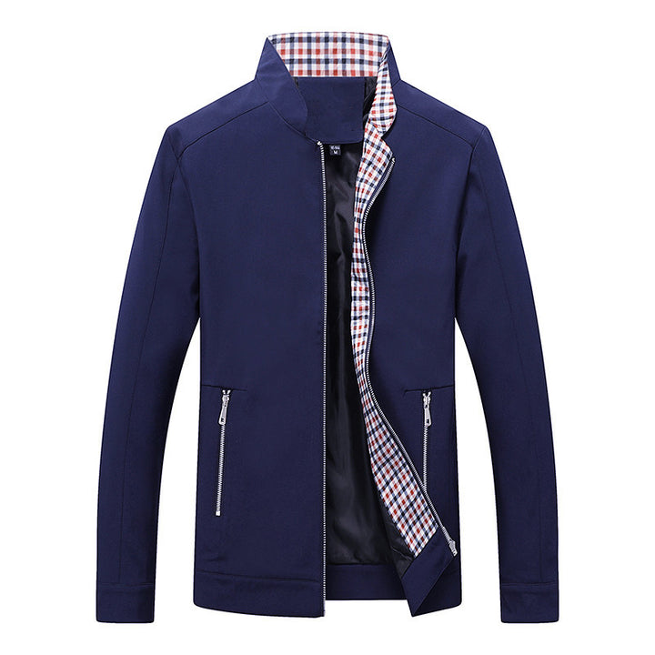 Men's Lightweight Leisure Jacket with Stand-up Collar, Zipper Pockets and Checked Lining Mune Fashion