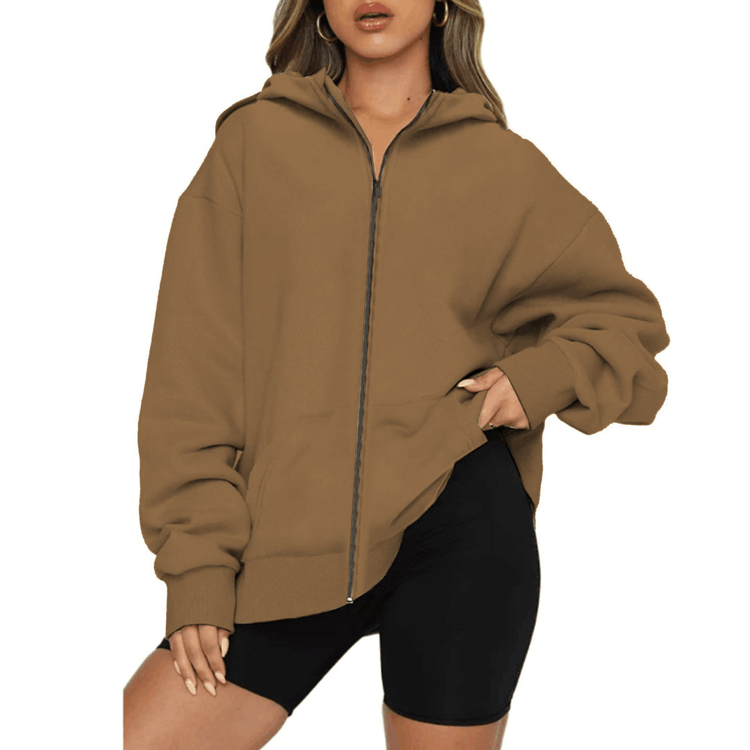 Women's lightweight zip hoodie in relaxed fit with kangaroo pocket and ribbed cuffs Mune Fashion