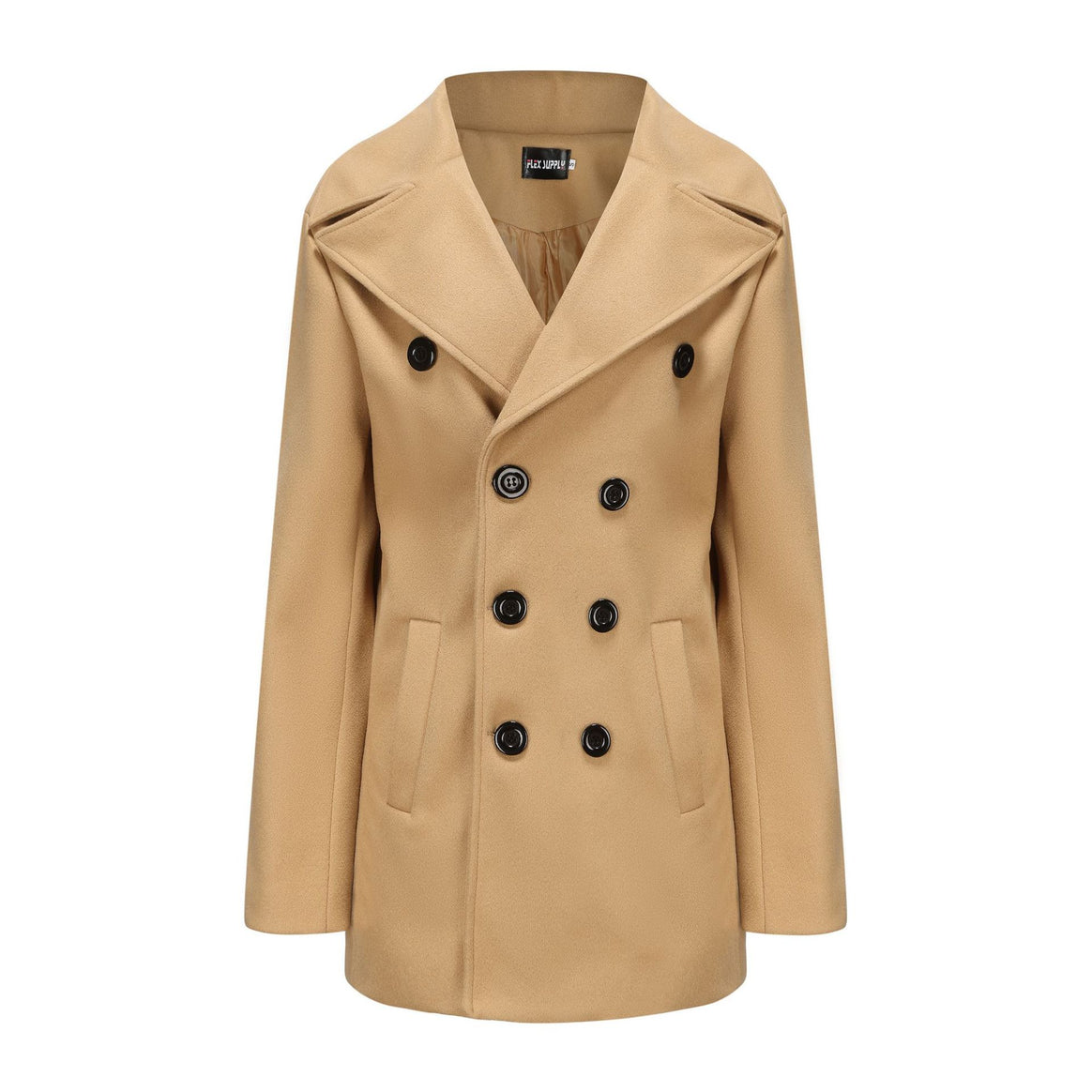 Men's Double-Breasted Wool Coat with High Stand Collar and Tailored Silhouette Mune Fashion