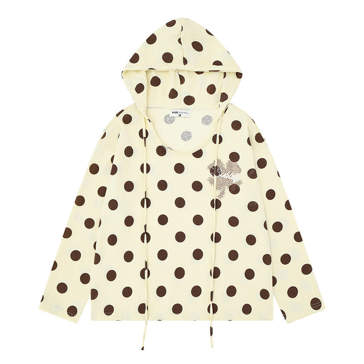 Women's lightweight hooded sweatshirt with all-over polka dot print, drawstring and relaxed fit Mune Fashion