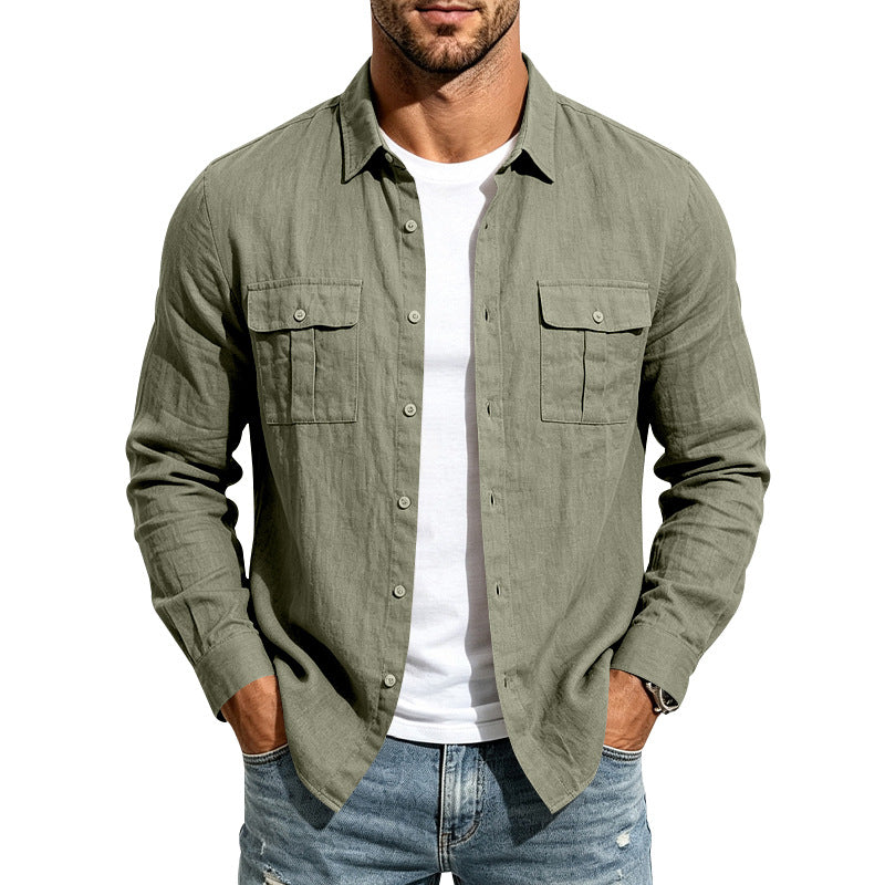 Men's linen shirt with chest pockets and casual overshirt Mune Fashion