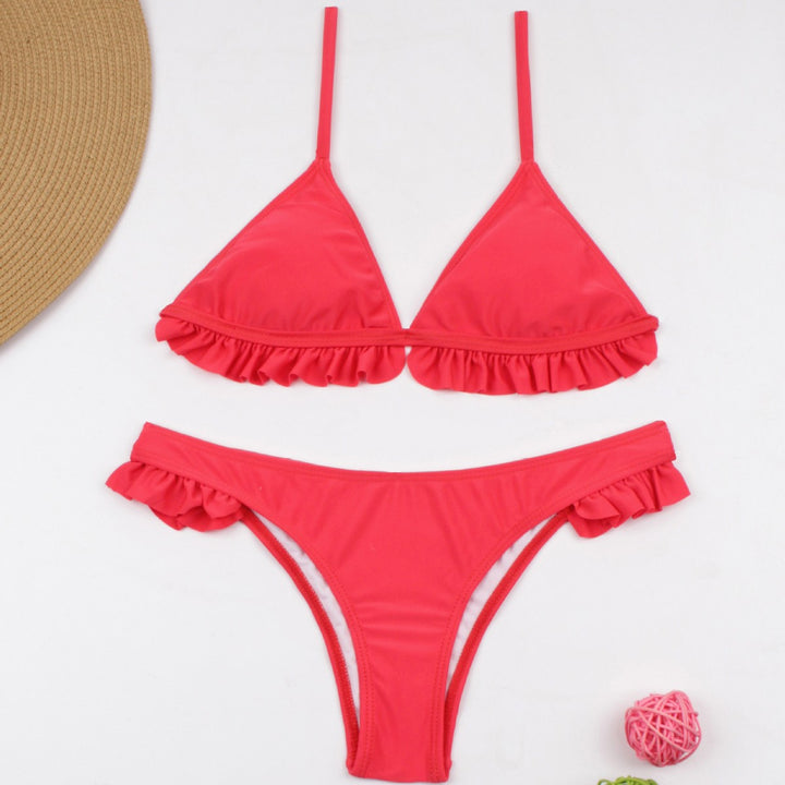 Women's bikini set with playful ruffle details and triangular top Mune Fashion