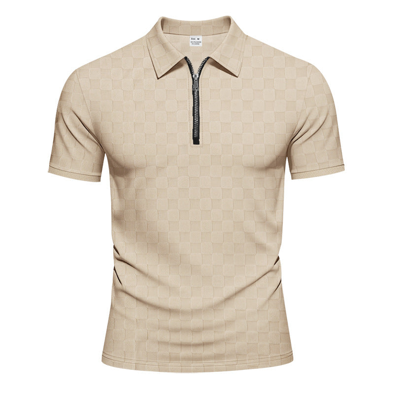 Men's short half-zip polo shirt made of structured waffle piqué with shirt collar and fitted silhouette Mune Fashion