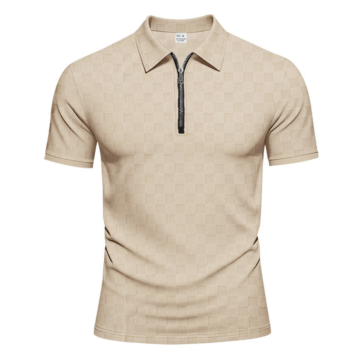 Men's short half-zip polo shirt made of structured waffle piqué with shirt collar and fitted silhouette Mune Fashion
