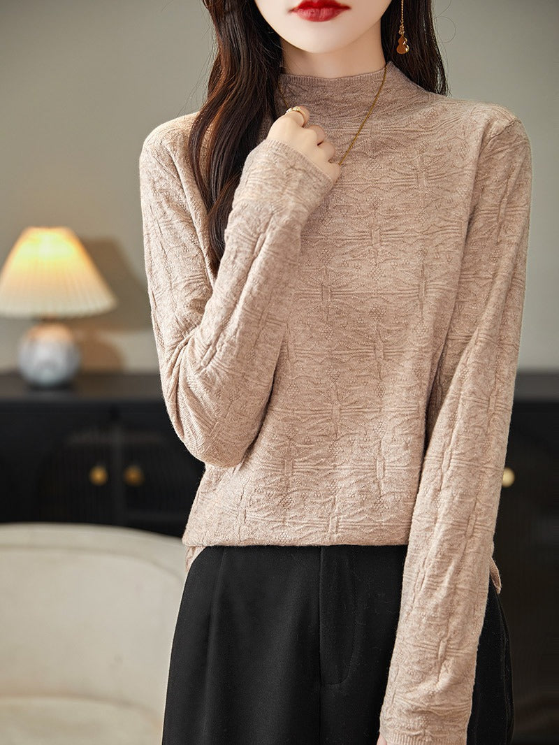 Women's Structured Fine Knit Long Sleeve with Stand-Up Collar and Boxy Silhouette Mune Fashion